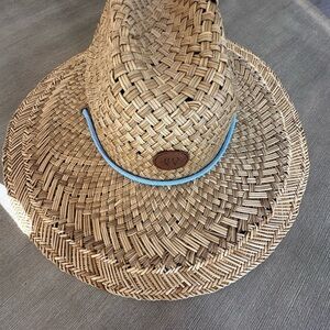 Roxy straw Sun Hat with Blue cord M/L